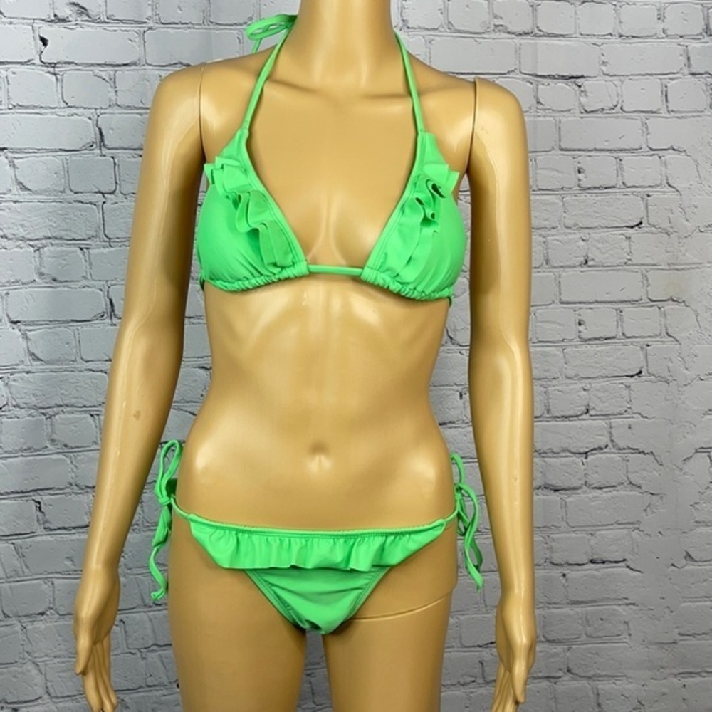 Old Navy Green Ruffle String Bikini Size Small - image 1